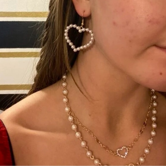 Pearl Embellished Heart Earrings | Romantic Statement Jewelry | Elegant Studs - Picture 7 of 16